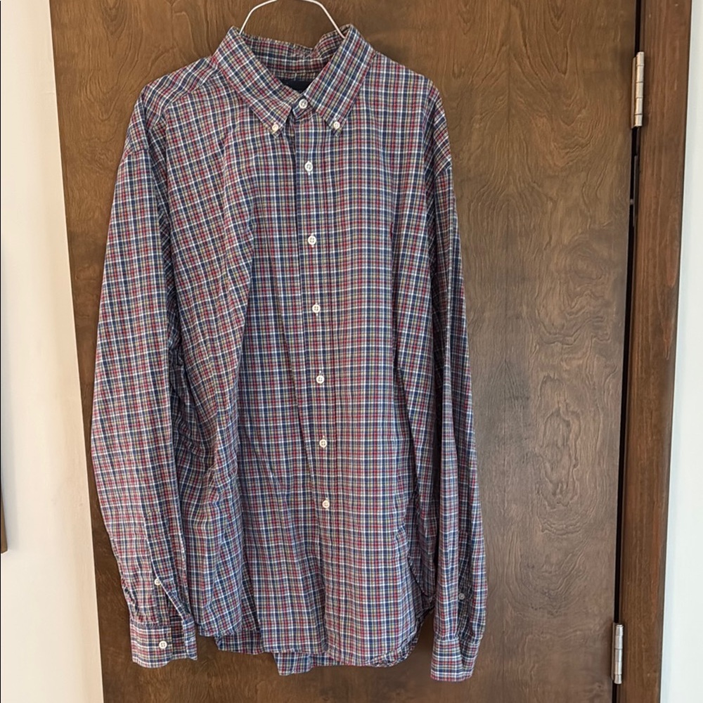 Ralph Lauren Men's Blue and Red Plaid Shirt